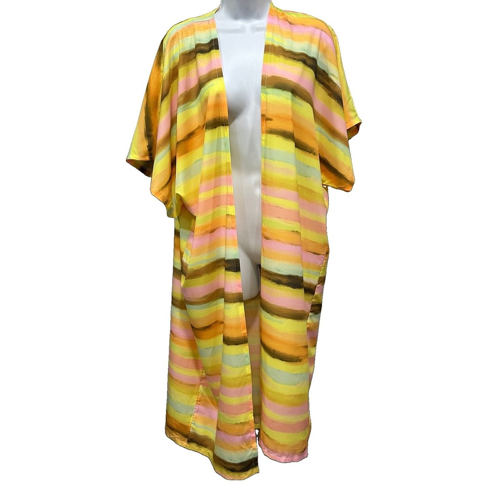 Plush Apparel Beach Cover Up / Kimono Womens XS Sunset Multicolor Stripes NWT